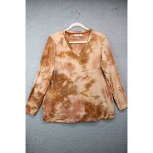 LOGO Lounge Tie Dye Long Sleeve‎ Tunic Top-Size Medium-Boho-Pockets